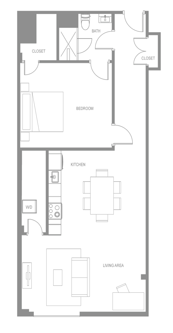 Floor plan for 1 bed, 1 bath, 824 sqft