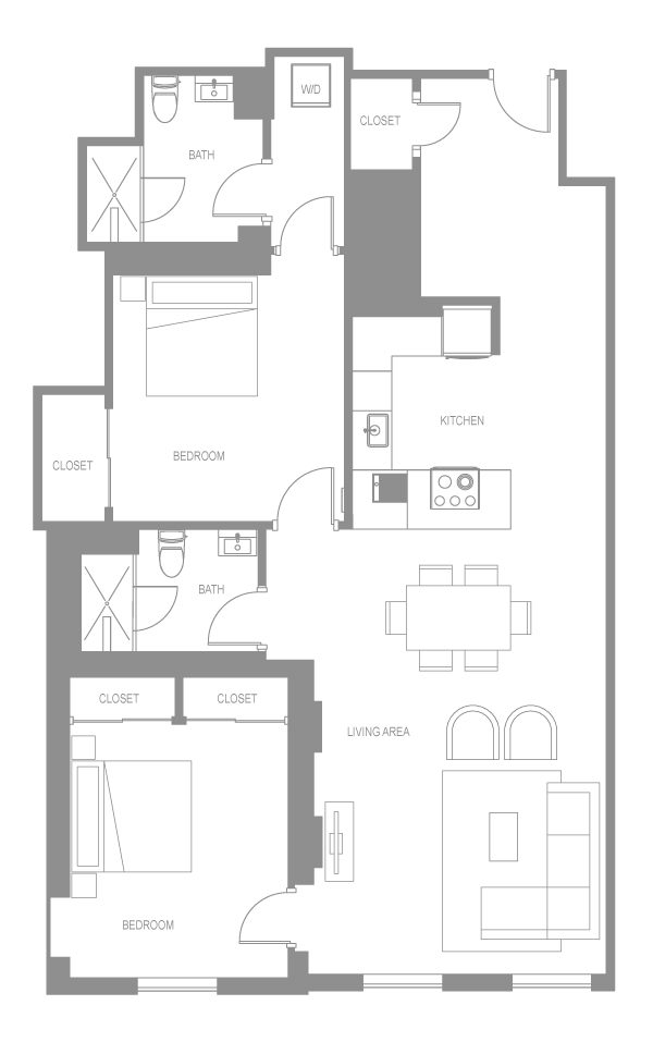 Floor plan for 2 beds, 2 baths, 1176 sqft