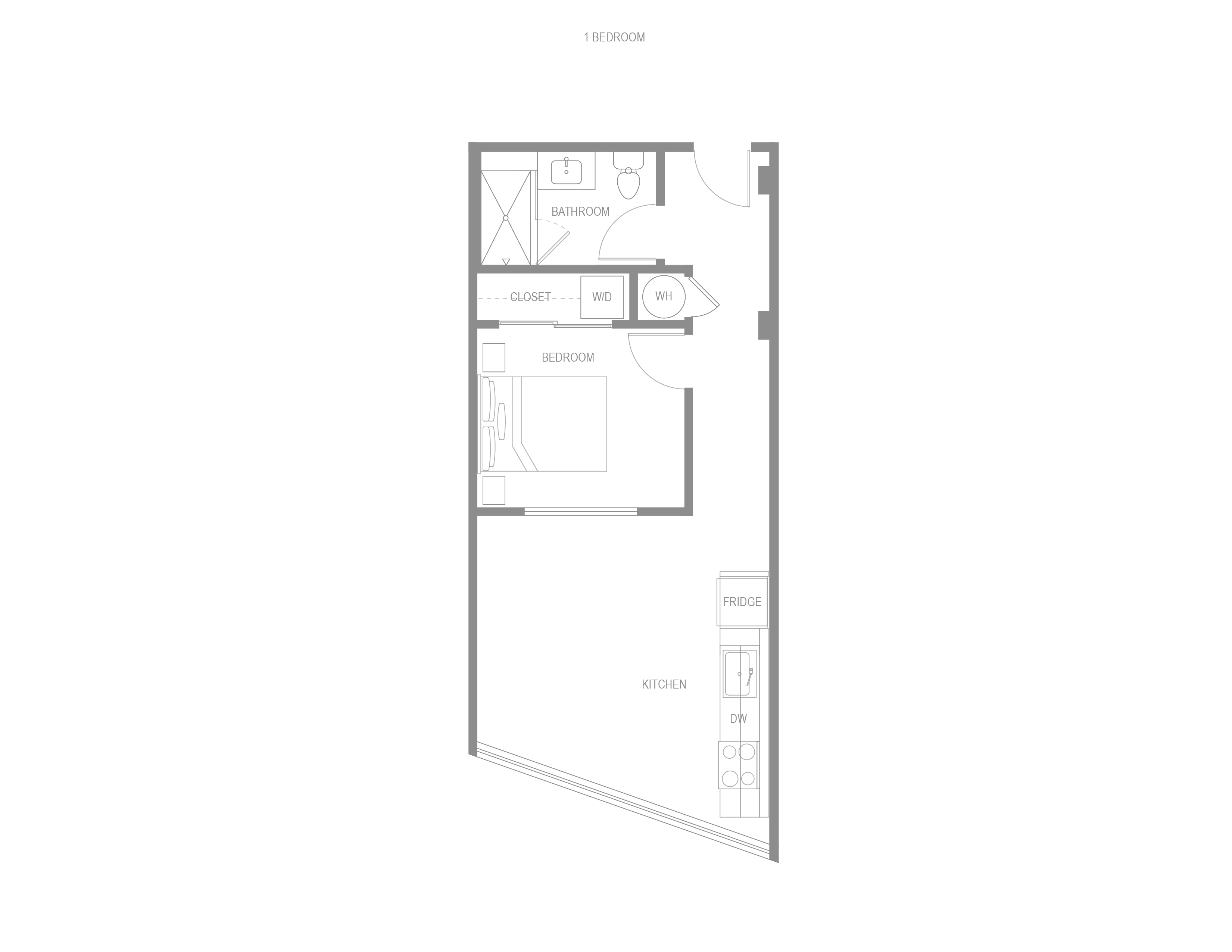 Floor plan for 1 bed, 1 bath, 750 sqft