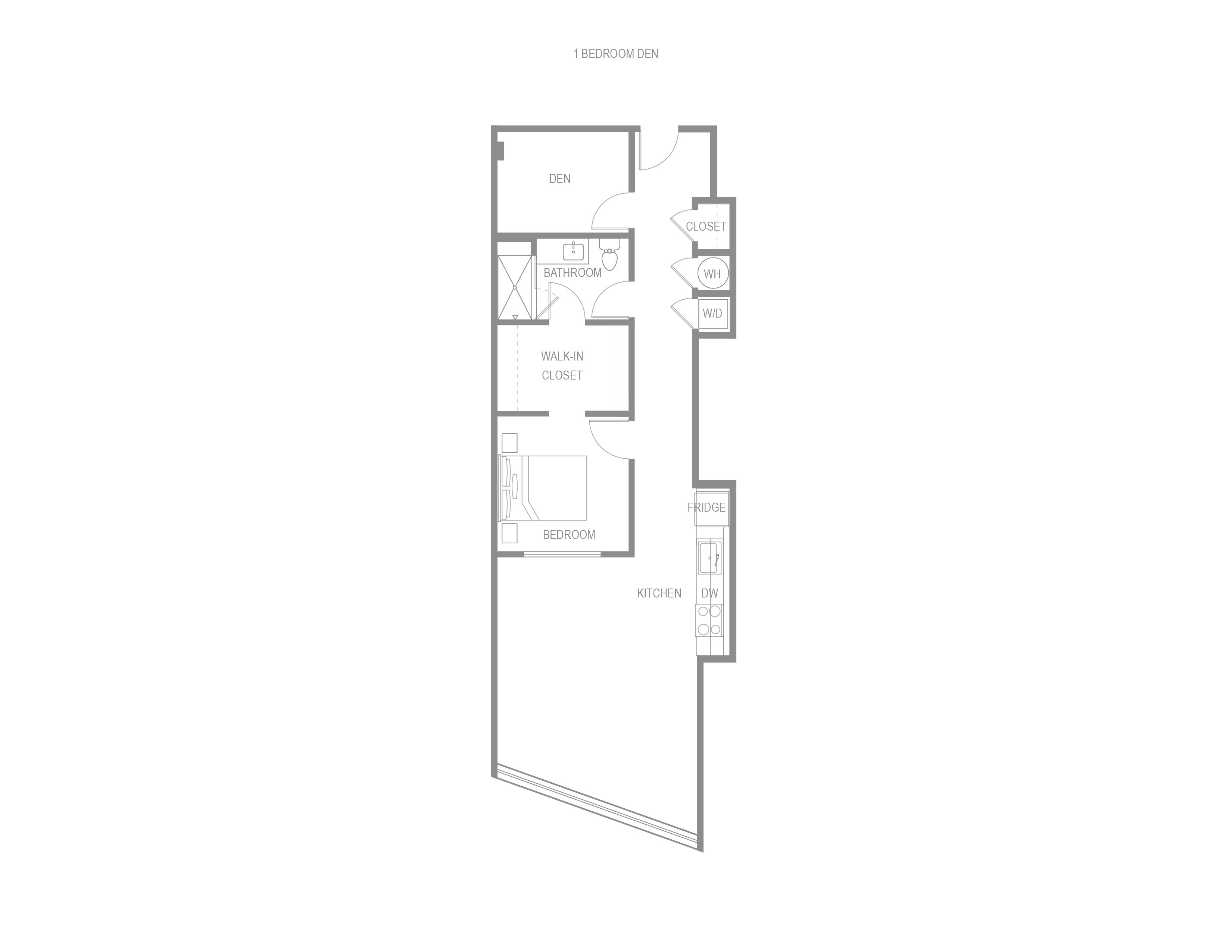 Floor plan for 1 bed, 1 bath, 860 sqft