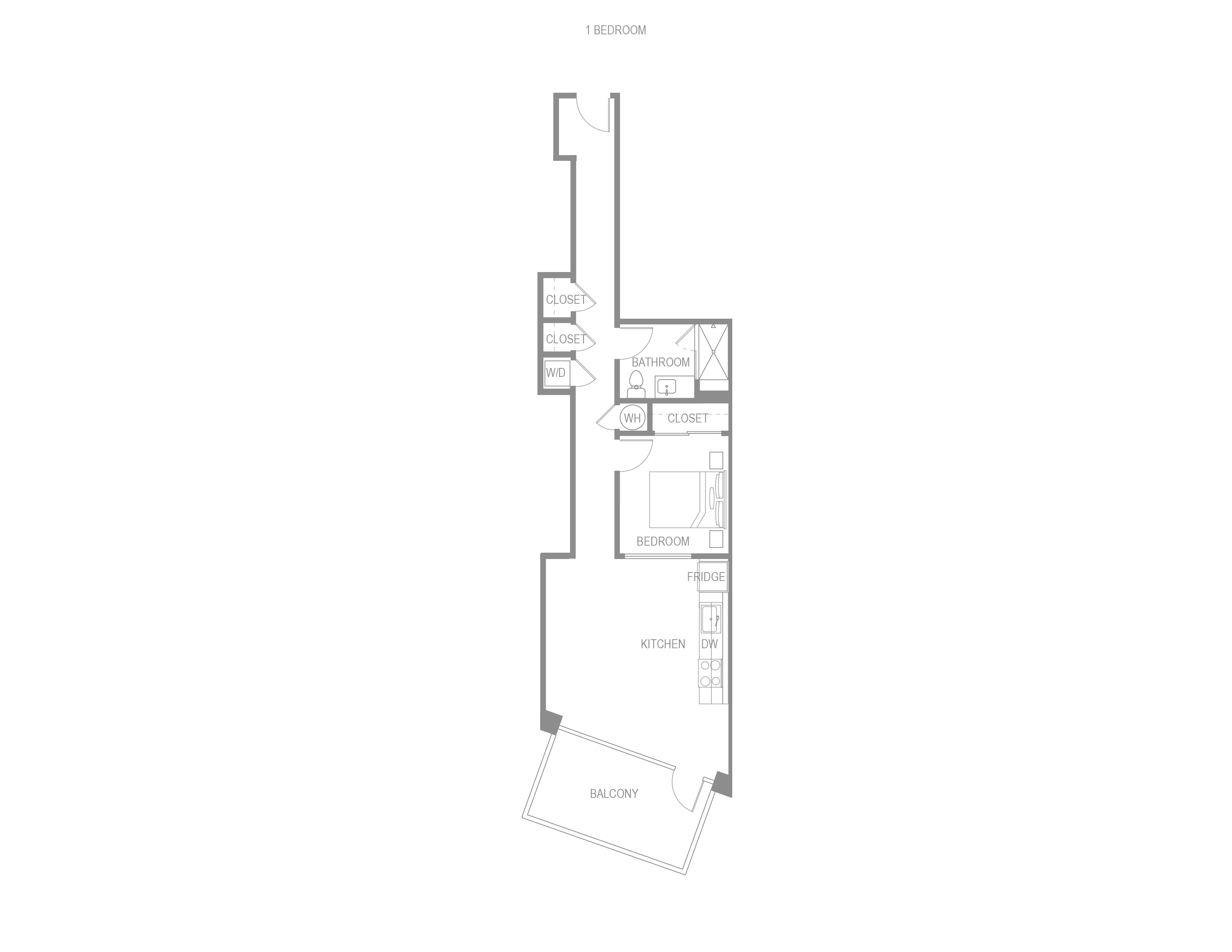 Floor plan for 1 bed, 1 bath, 780 sqft