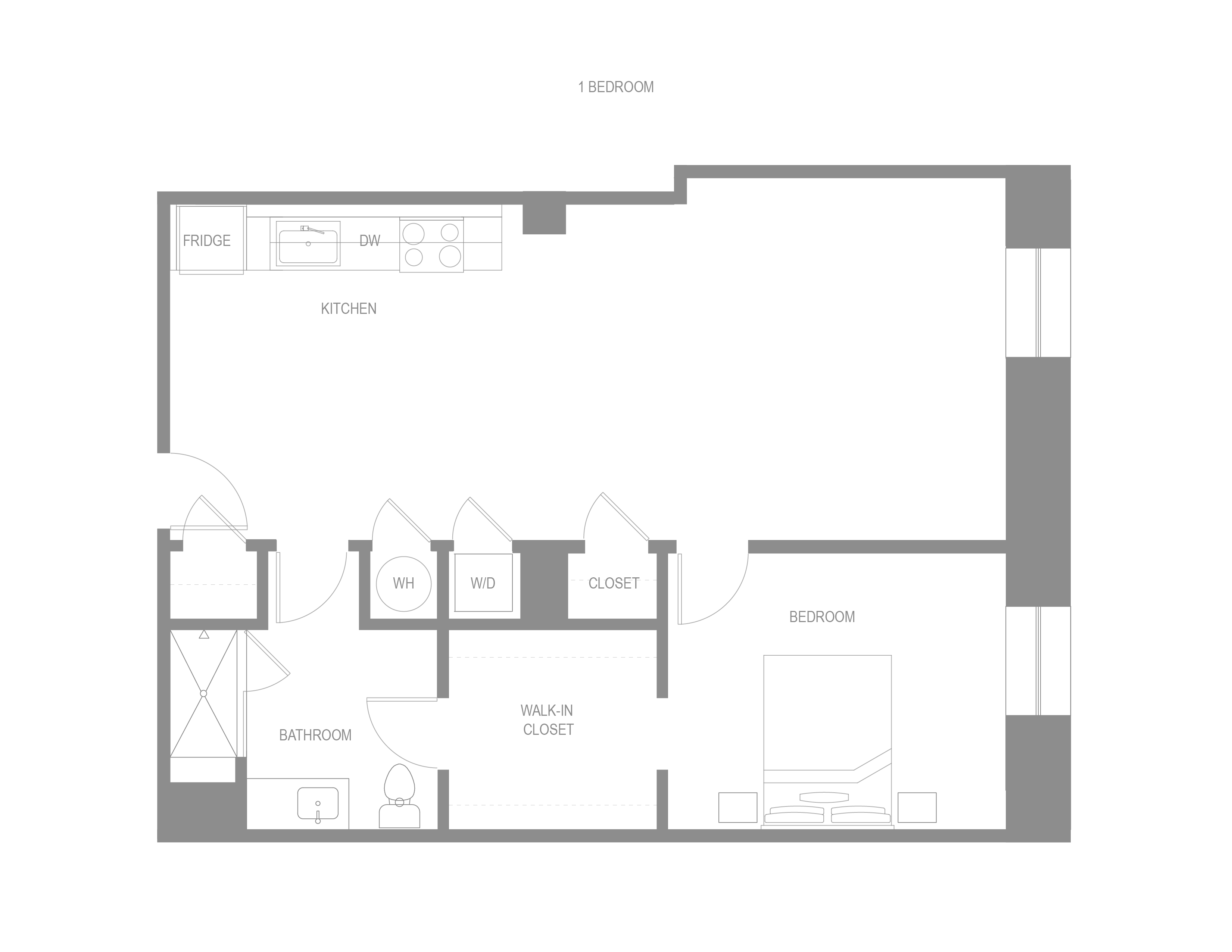 Floor plan for 1 bed, 1 bath, 925 sqft