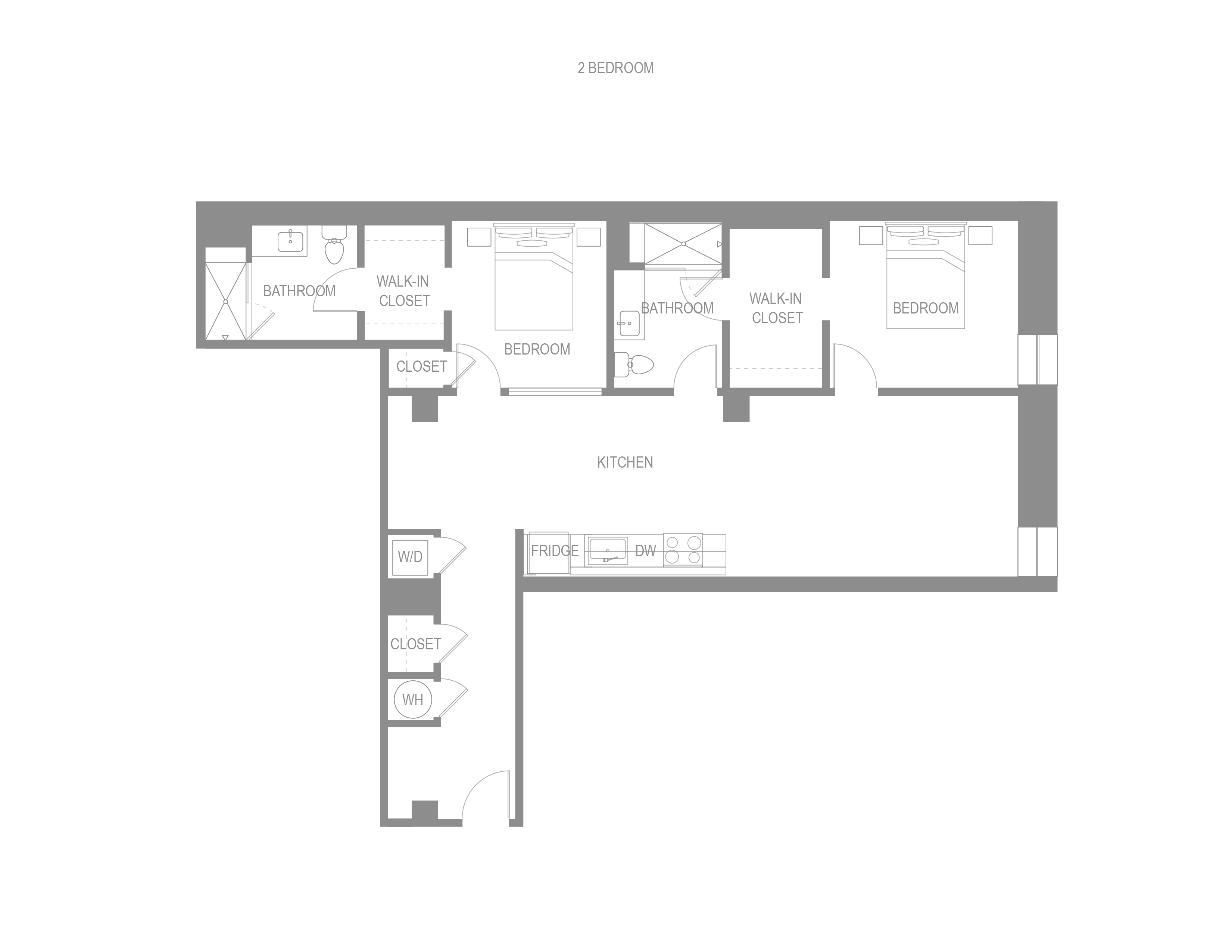 Floor plan for 2 beds, 2 baths, 1370 sqft