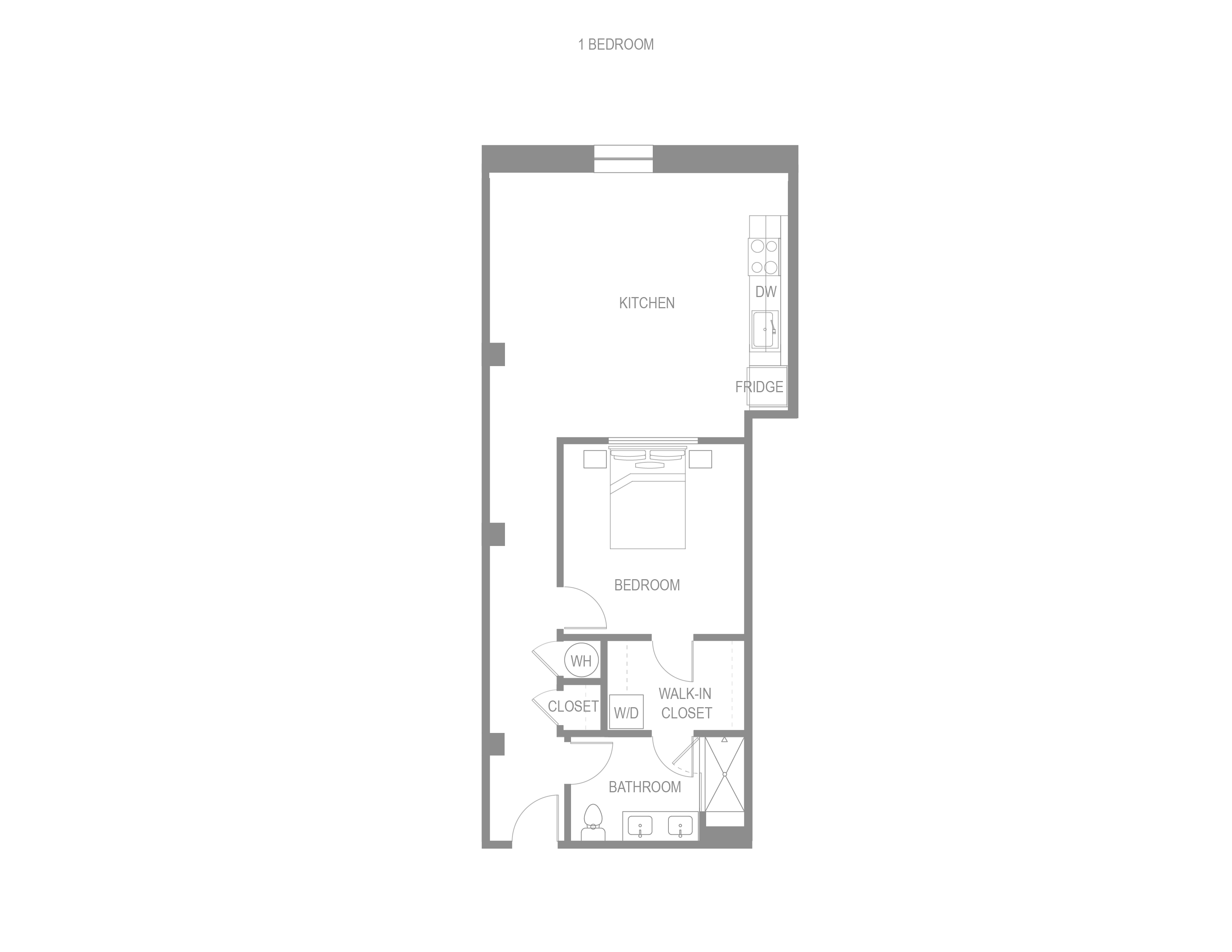 Floor plan for 1 bed, 1 bath, 930 sqft
