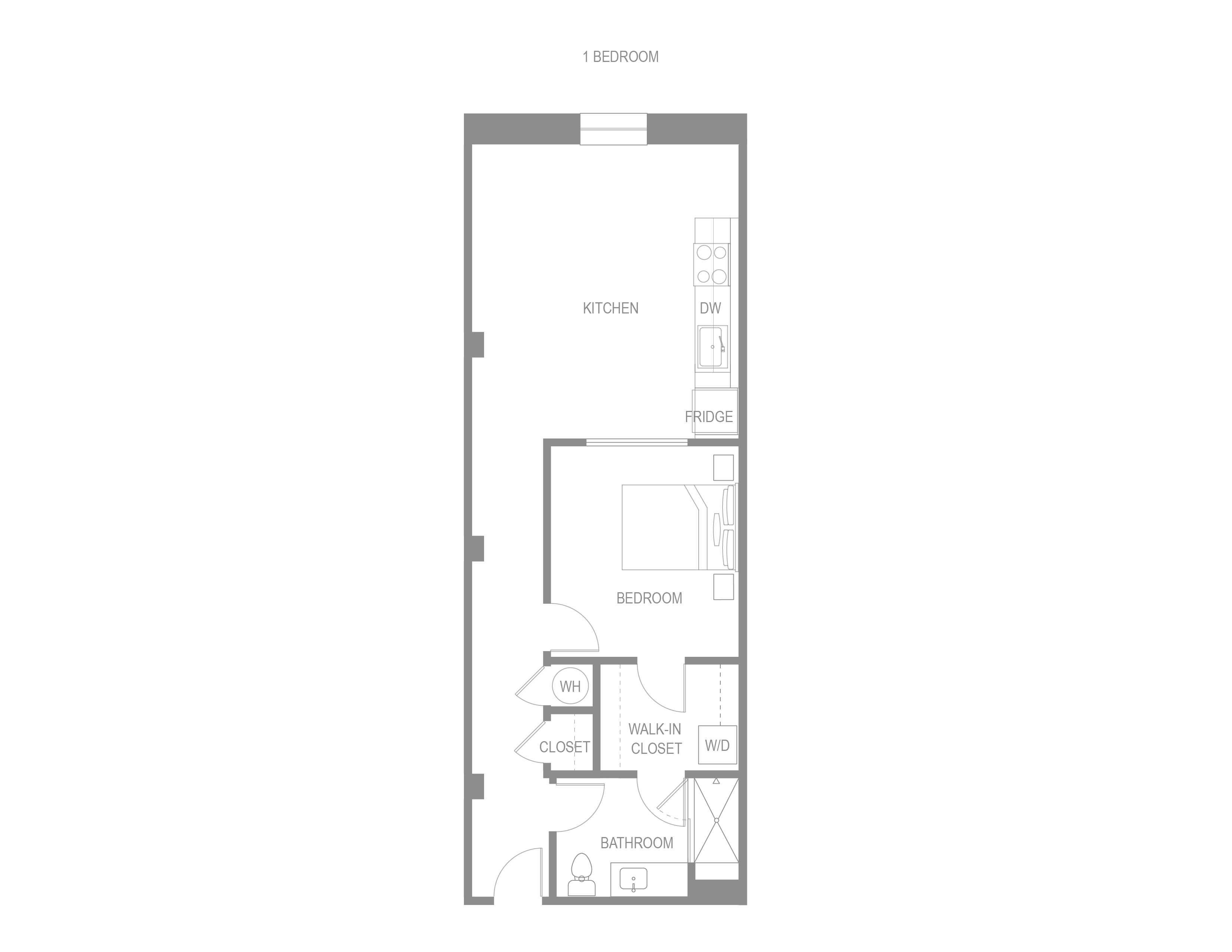 Floor plan for 1 bed, 1 bath, 825 sqft