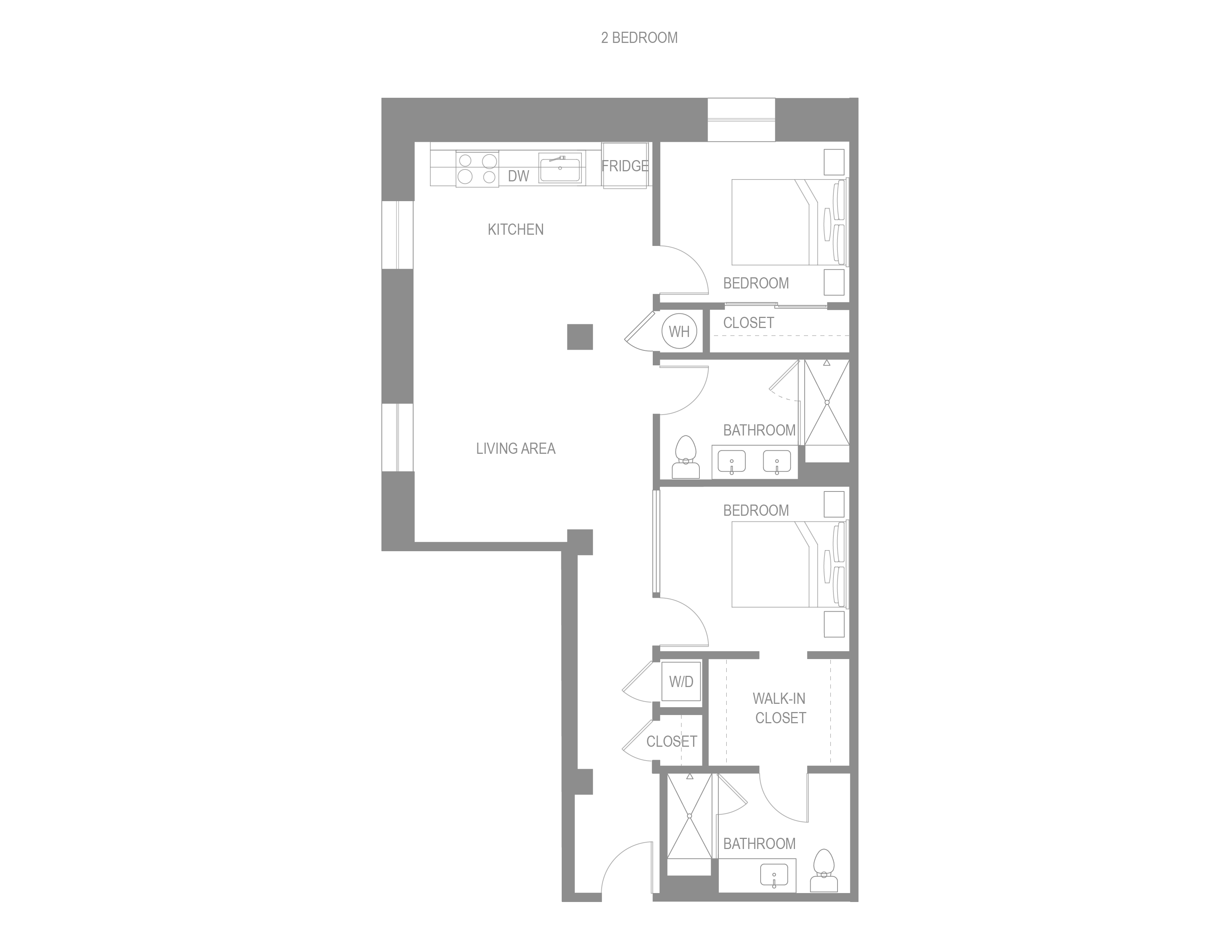Floor plan for 2 beds, 2 baths, 1105 sqft