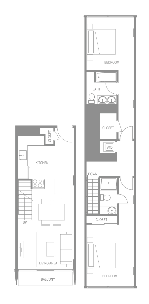 Floor plan for 2 beds, 2 baths, 1119 sqft