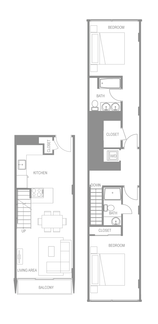Floor plan for 2 beds, 2 baths, 1113 sqft