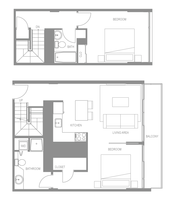 Floor plan for 2 beds, 2 baths, 1009 sqft