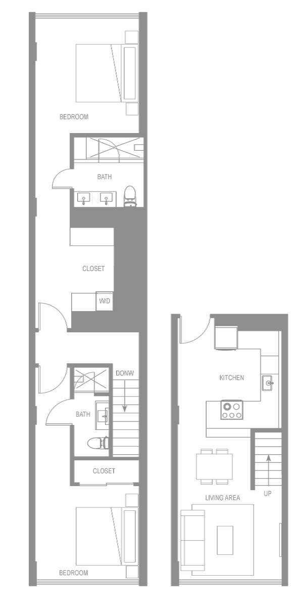 Floor plan for 2 beds, 2 baths, 1119 sqft