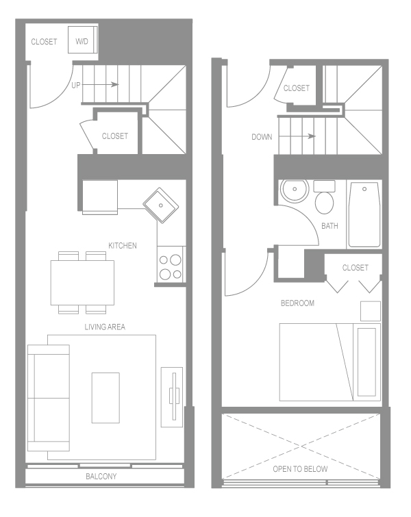 Floor plan for 1 bed, 1 bath, 694 sqft