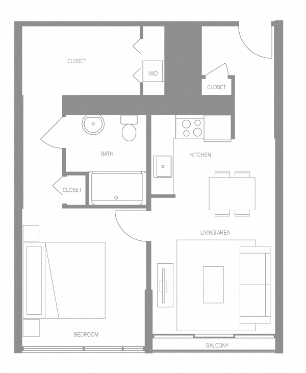 Floor plan for 1 bed, 1 bath, 750 sqft