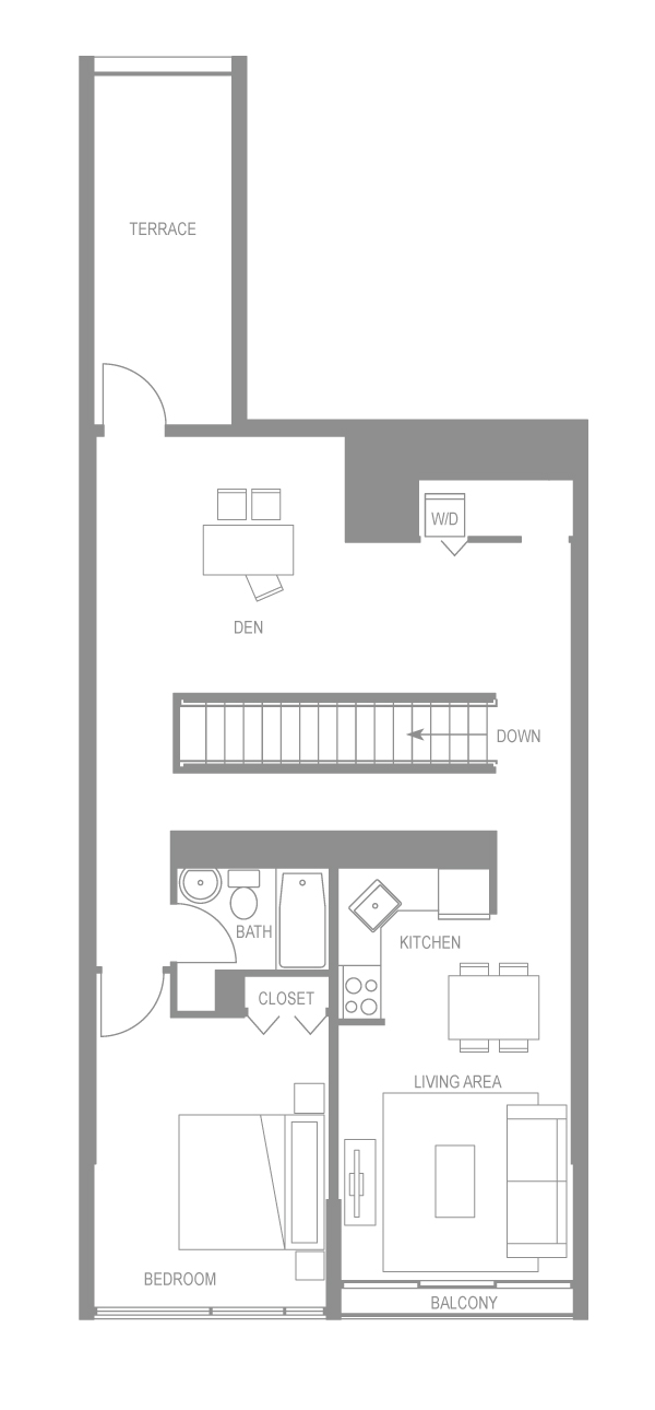 Floor plan for 1 bed, 1 bath, 1015 sqft