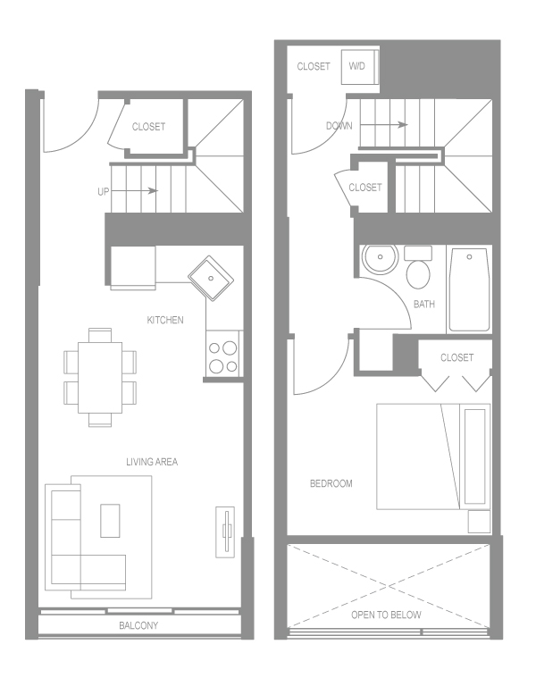 Floor plan for 1 bed, 1 bath, 694 sqft