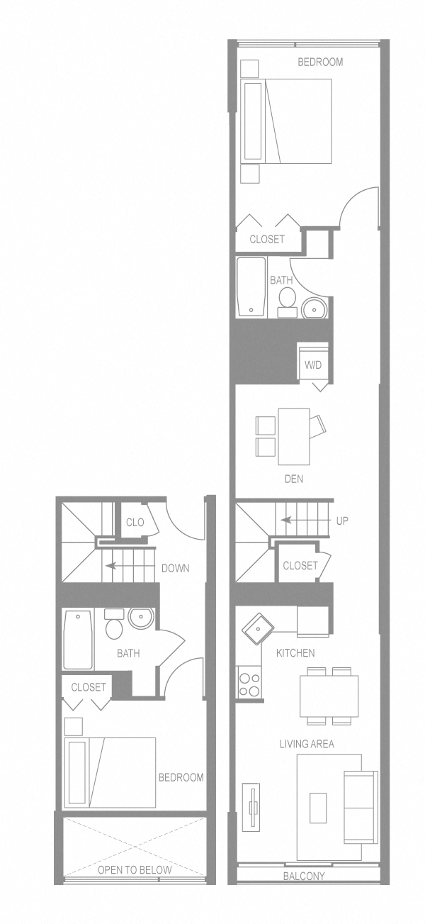 Floor plan for 2 beds, 2 baths, 1072 sqft