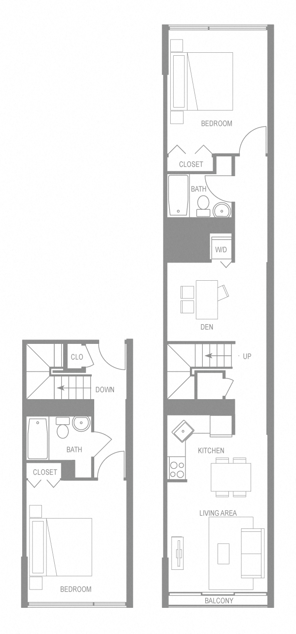 Floor plan for 2 beds, 2 baths, 1115 sqft