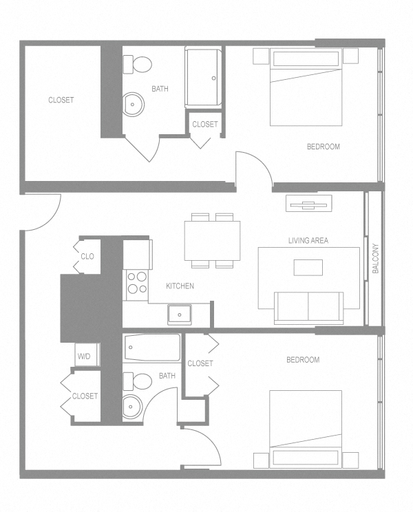 Floor plan for 2 beds, 2 baths, 1190 sqft