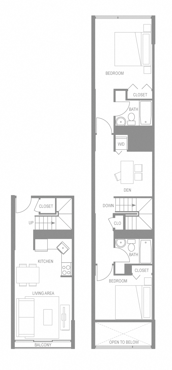 Floor plan for 2 beds, 2 baths, 1072 sqft