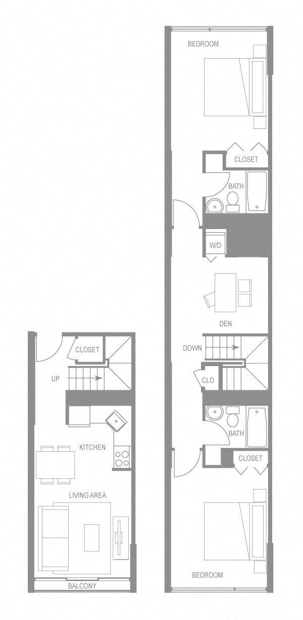 Floor plan for 2 beds, 2 baths, 1115 sqft