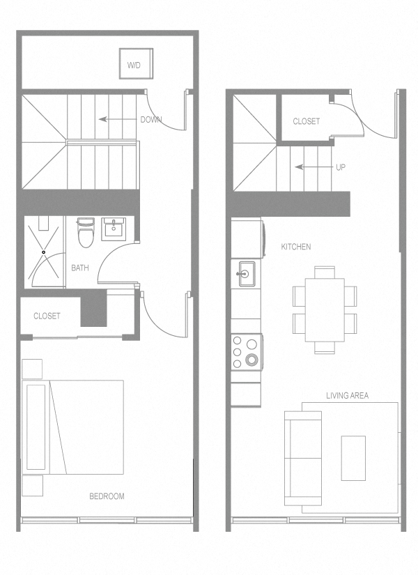 Floor plan for 1 bed, 1 bath, 694 sqft