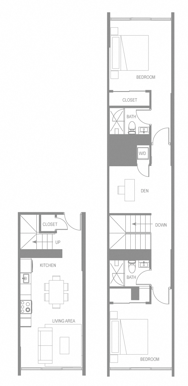 Floor plan for 2 beds, 2 baths, 1072 sqft