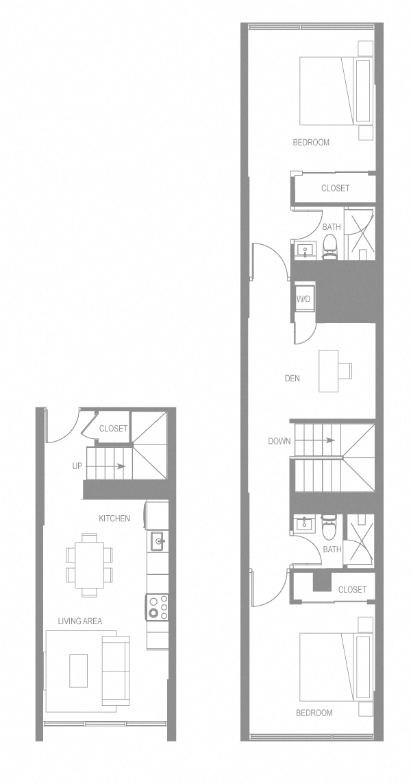 Floor plan for 2 beds, 2 baths, 1115 sqft