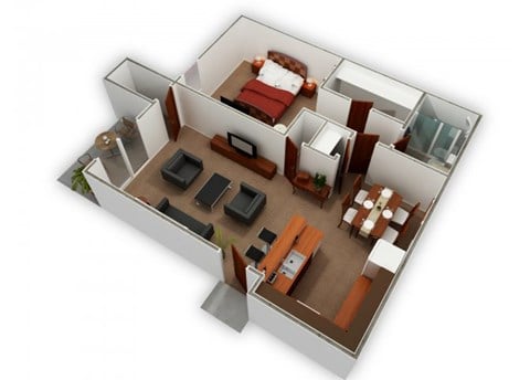 Floor plan for 1 bed, 1 bath, 667 sqft