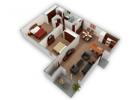 Floor plan for 2 beds, 1 bath, 786 sqft