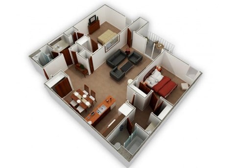 Floor plan for 2 beds, 2 baths, 943 sqft