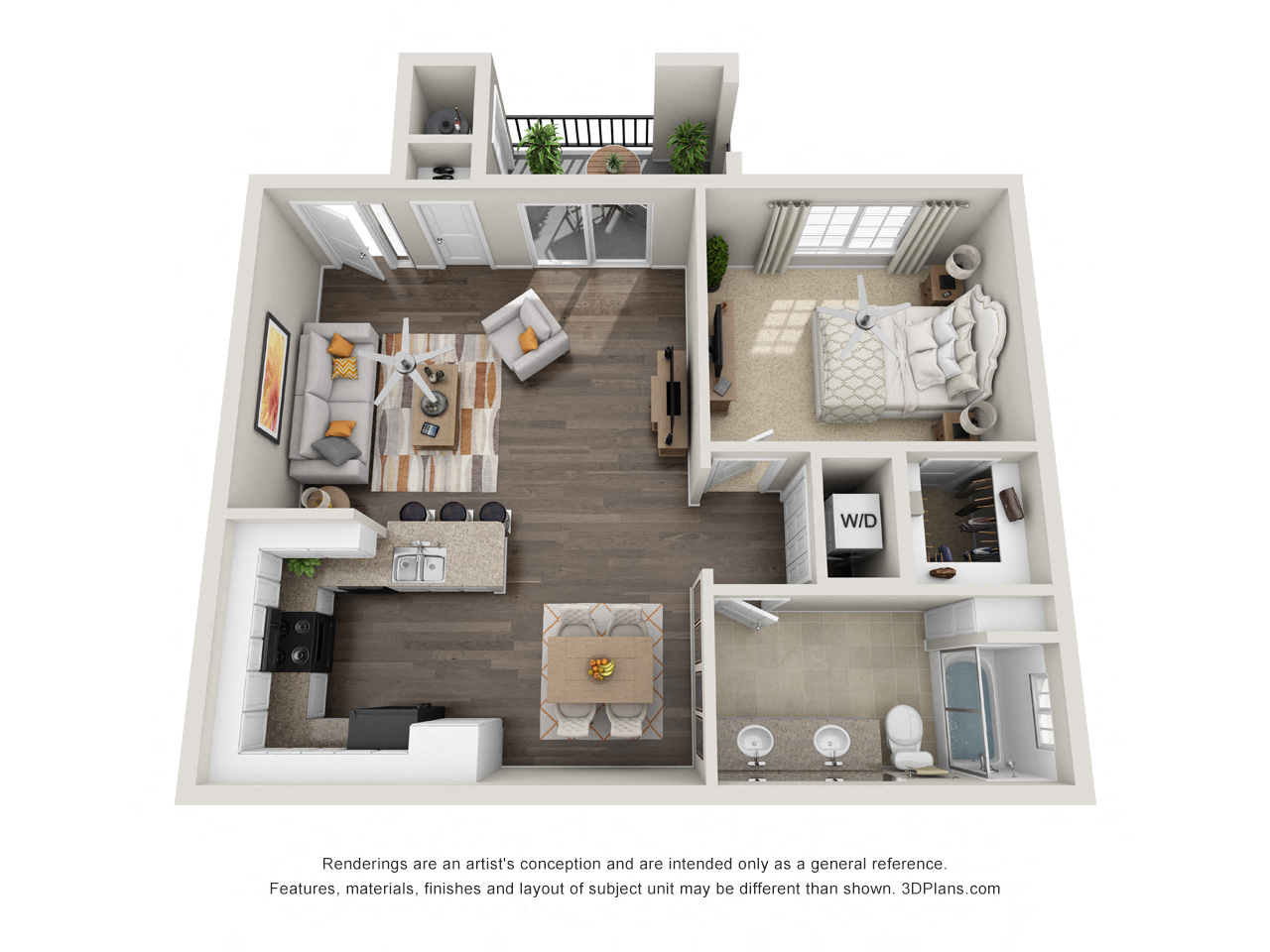 Floor plan for 1 bed, 1 bath, 823 sqft