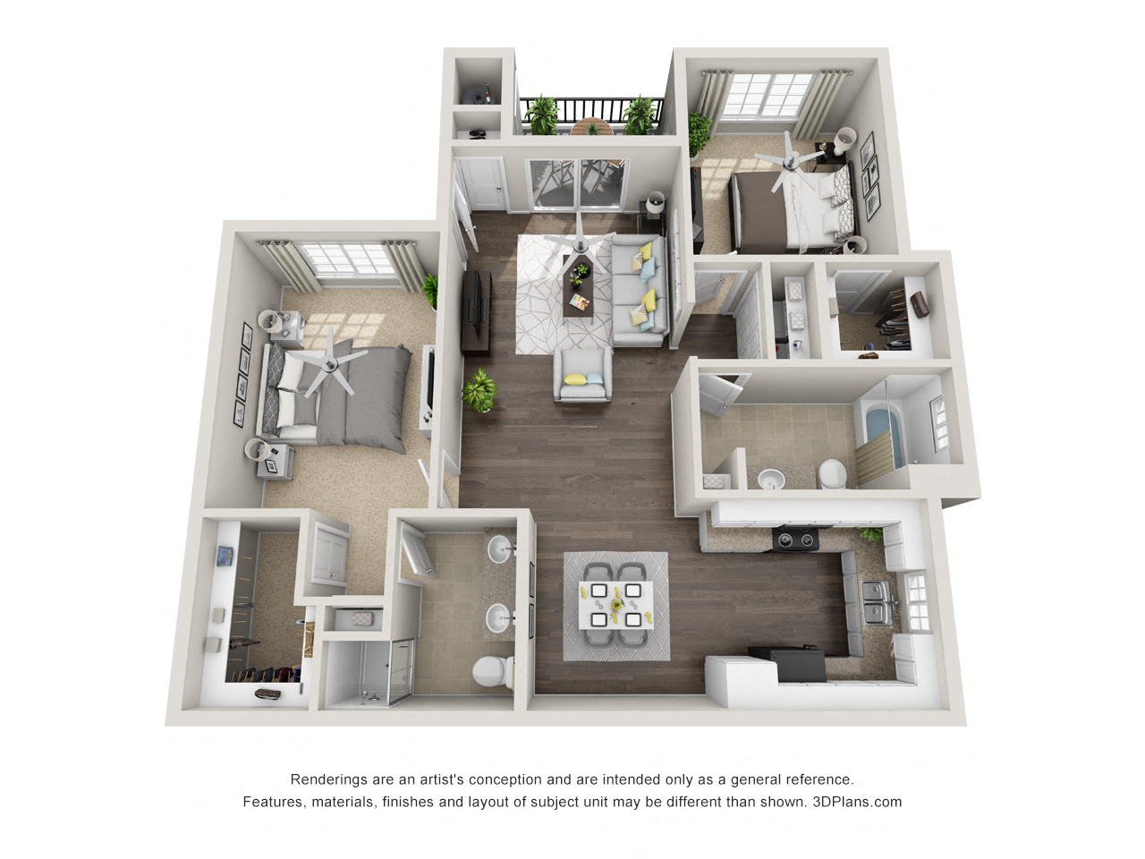 Floor plan for 2 beds, 2 baths, 1127 sqft