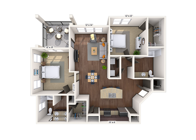 Floor plan for 2 beds, 2 baths, 1190 sqft