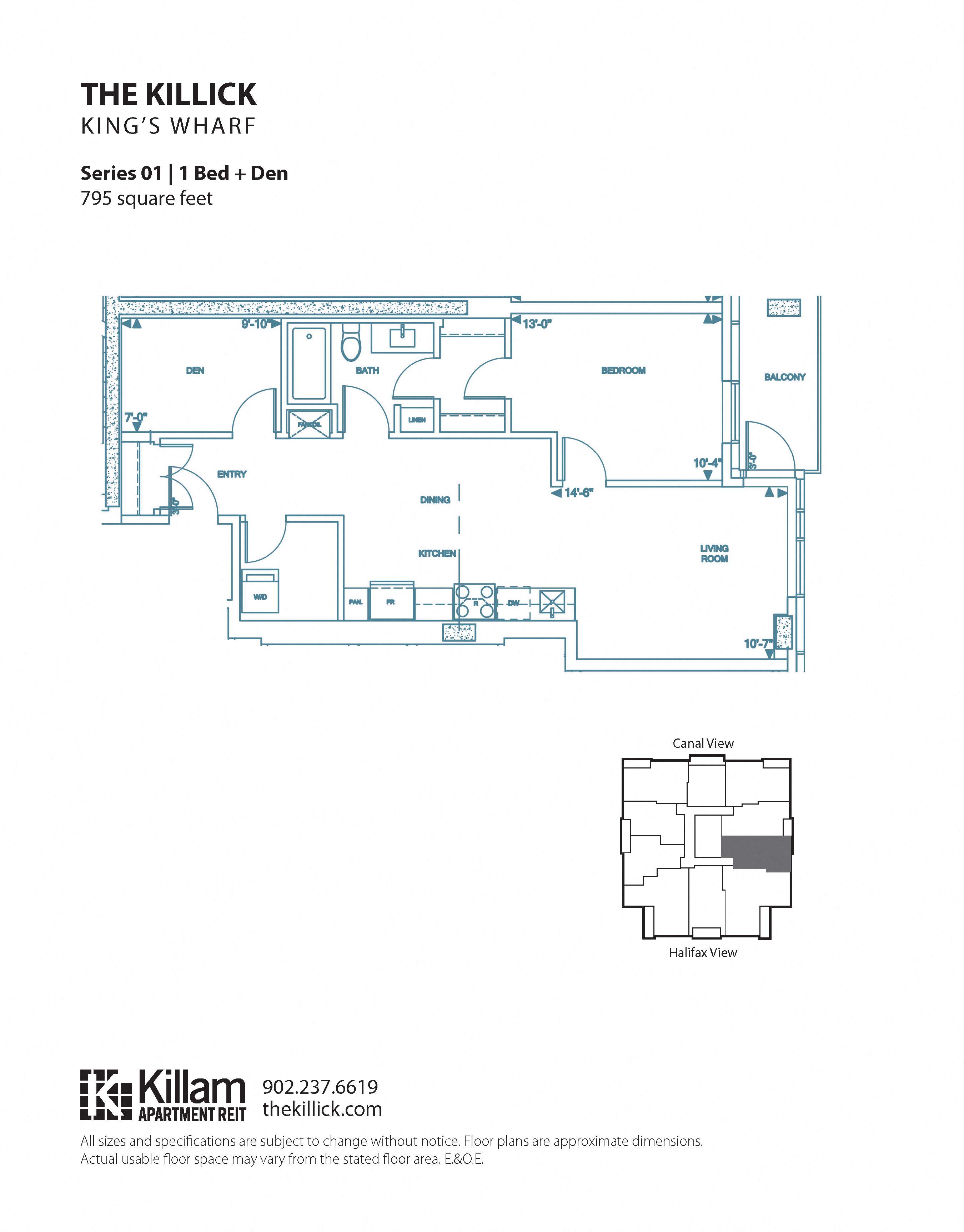 Floor plan for 1 bed, 1 bath, 777 sqft