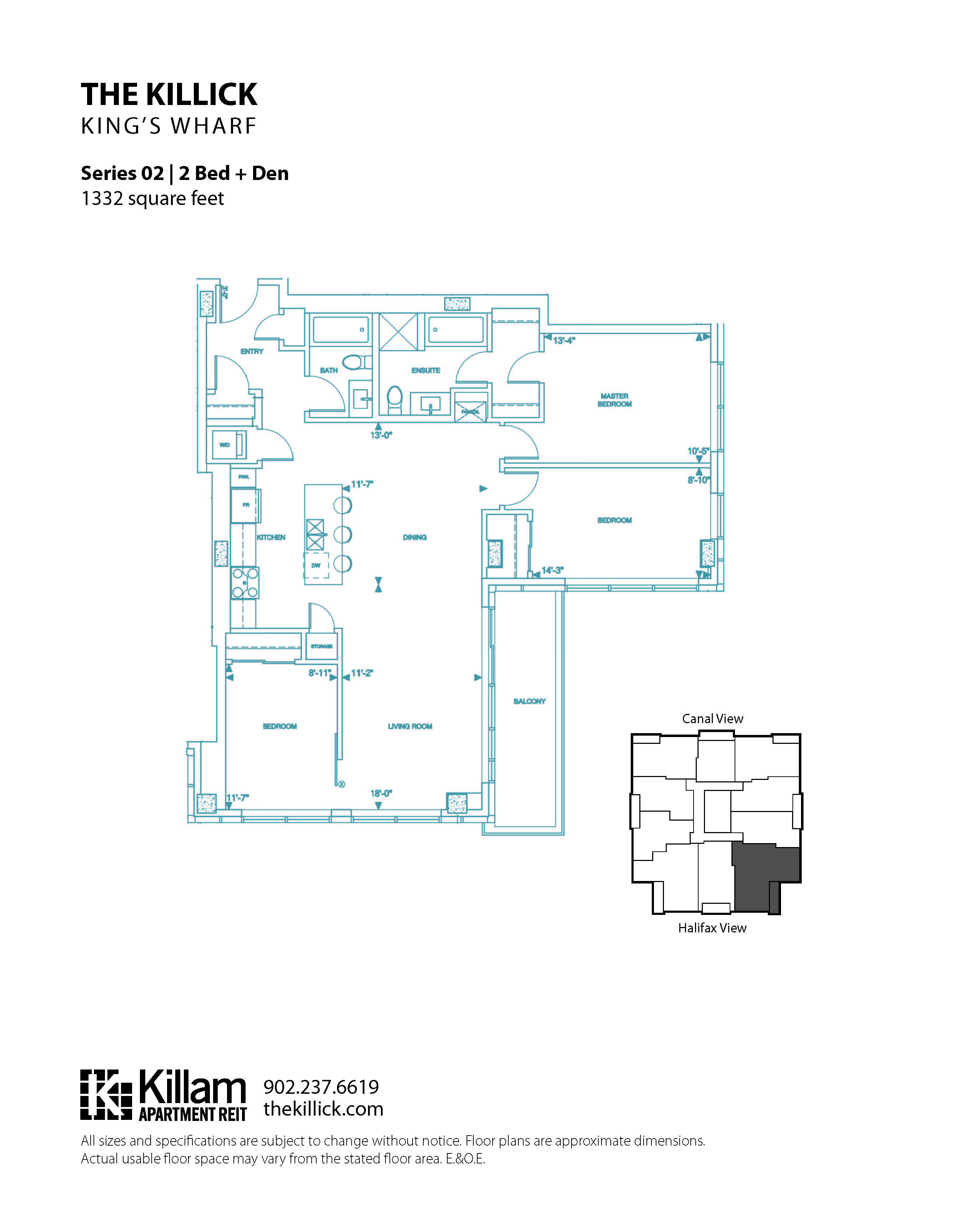 Floor plan for 2 beds, 2 baths, 1332 sqft