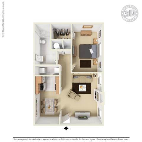 Floor plan for 1 bed, 1 bath, 780 sqft