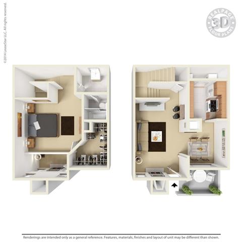 Floor plan for 1 bed, 1 bath, 875 sqft
