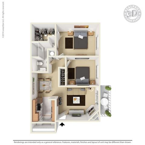 Floor plan for 2 beds, 1 bath, 900 sqft