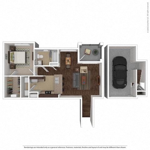 Floor plan for 1 bed, 1 bath, 785 sqft