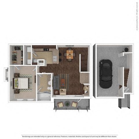 Floor plan for 1 bed, 1 bath, 903 sqft