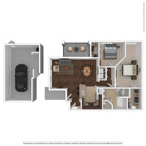 Floor plan for 2 beds, 1 bath, 1088 sqft