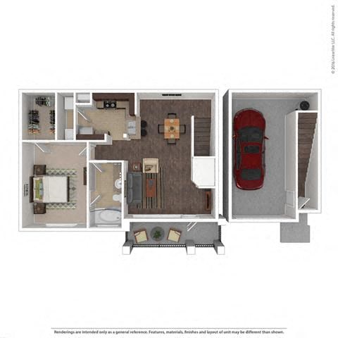 Floor plan for 1 bed, 1 bath, 896 sqft