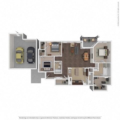 Floor plan for 3 beds, 2 baths, 1586 sqft