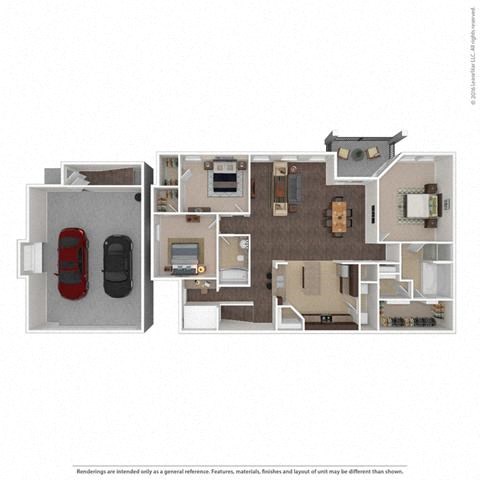 Floor plan for 3 beds, 2 baths, 1597 sqft