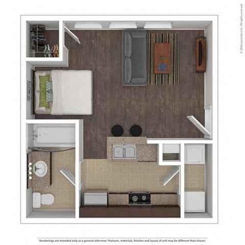 Floor plan for studio, 1 bath, 430 sqft