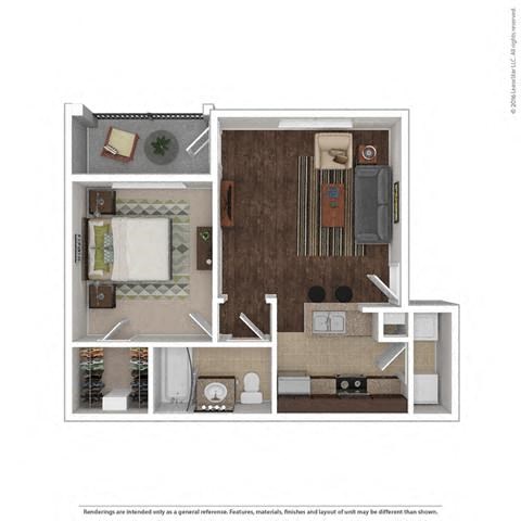 Floor plan for 1 bed, 1 bath, 650 sqft