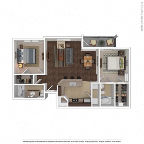 Floor plan for 2 beds, 2 baths, 1170 sqft