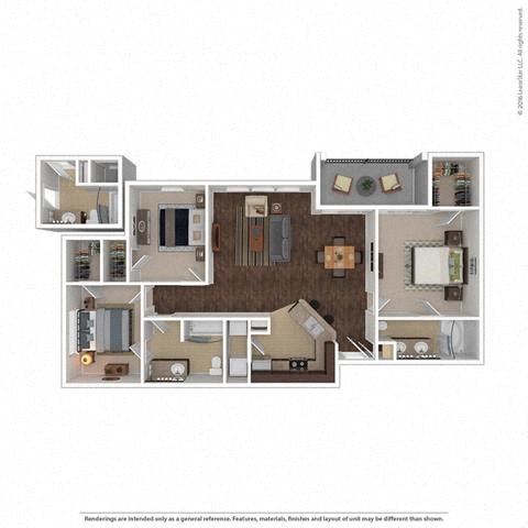 Floor plan for 3 beds, 2 baths, 1309 sqft