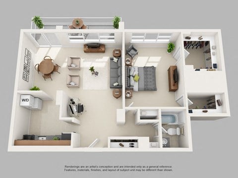 Floor plan for 1 bed, 1 bath, 895 sqft