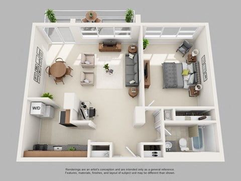 Floor plan for 1 bed, 1 bath, 792 sqft