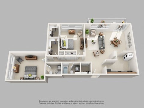 Floor plan for 2 beds, 2 baths, 1215 sqft